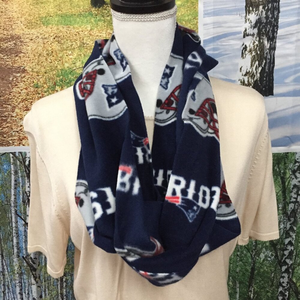 Superbowl 60 LX Loop Scarf NFL New England Patriots Fleece handcut 76 x 9"